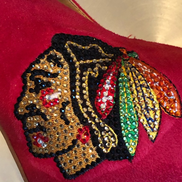 🏒RARE ‼️Like New NHL Chicago Black Hawks  Sky High Design Platform Heels size 7 - Picture 9 of 11